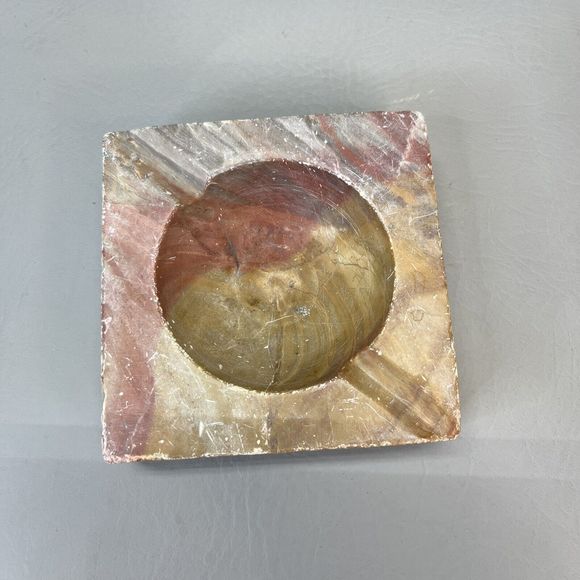 Marble Ashtray Pink Gray Tan Carved Dish Catchall Vintage Cigar 4X4